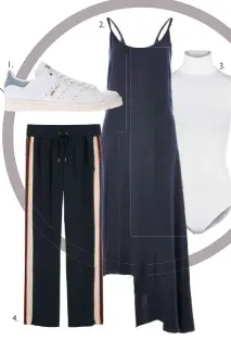  ??  ?? S PORT Y If track pants and a skinny roll neck are your off-duty uniform, consider a satin slip over the top for a modern spin. An unexpected pairing that really works. 2. 1. 4.