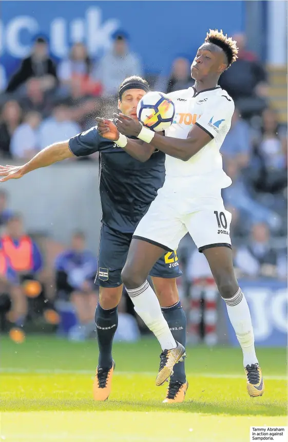  ??  ?? Tammy Abraham in action against Sampdoria.