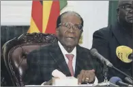  ??  ?? Zimbabwean President Robert Mugabe delivers his speech during a live broadcast at State House in Harare on Sunday.