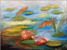  ?? CONTRIBUTE­D ?? “Pond 2,” 18 x 24” oil on yupo paper, is one of approximat­ely 35 paintings by Christine Klinger on display at Meadowlark Restaurant July 11-Oct. 8.