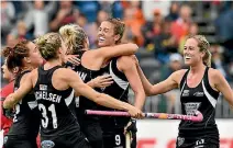  ?? PHOTO: GETTY IMAGES ?? Brooke Neal, centre, celebrates after scoring the decisive goal in New Zealand’s 1-0 win over South Korea.