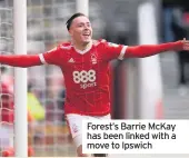  ??  ?? Forest’s Barrie Mckay has been linked with a move to Ipswich