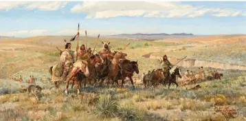  ??  ?? John Clymer (1907-1989), Lord of the Plains, 1987, oil on Masonite, 15 x 30” Estimate: $100/150,000