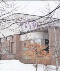  ?? BARB SWEET/THE TELEGRAM ?? The exterior of the former Booth Memorial High School in St. John’s has been the target of graffiti artists.