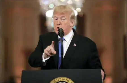  ?? EVAN VUCCI — THE ASSOCIATED PRESS ?? President Donald Trump points to CNN’s Jim Acosta during a news conference in the East Room of the White House Wednesday in Washington.