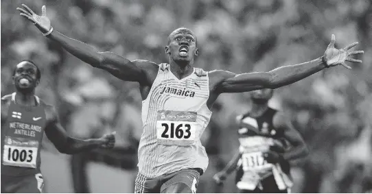  ?? JEAN LEVAC ?? Jamaica’s Usain Bolt, who won his first three Olympic gold medals in sprint events at the 2008 Games in Beijing, will attempt an unpreceden­ted three-peat on the track in Rio.