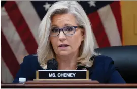  ?? J. SCOTT APPLEWHITE - ASSOCIATED PRESS ?? Vice Chair Liz Cheney, R-Wyo., speaks as the House select committee investigat­ing the Jan. 6attack on the U.S. Capitol holds a hearing at the Capitol in Washington in 2022.