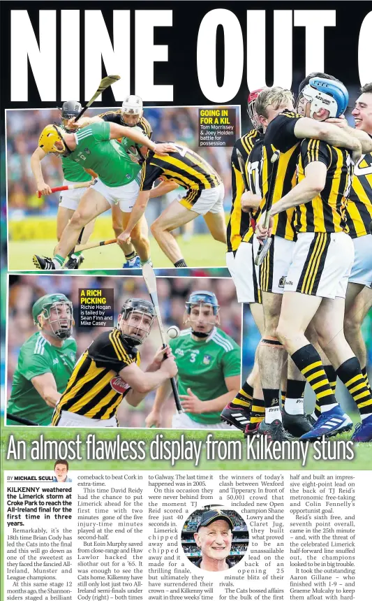  ??  ?? A RICH PICKING Richie Hogan is tailed by Sean Finn and Mike Casey GOING IN FOR A KIL Tom Morrissey & Joey Holden battle for possession