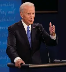  ?? Getty ImaGes ?? STATING HIS CASE: Democratic presidenti­al candidate former Vice President Joe Biden answers a question during the second and final presidenti­al debate at Belmont University on Thursday in Nashville, Tenn.