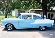  ??  ?? Rick Stirling of Glenolden and his1955 Chevrolet Bel Air took the prize for Street Machine at Duryea Day.