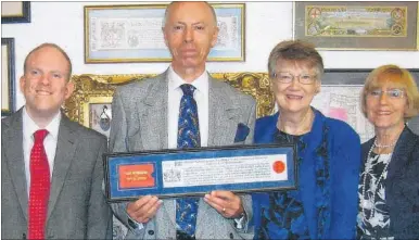  ??  ?? Michael Claughton, wife Daphne, son Tom and sister Helen West in London for his award of Freeman of London