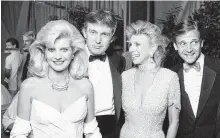  ??  ?? Ivana and Donald Trump, left, pose with their Houston hostess, Joan Schnitzer, and Continenta­l Airlines’ Frank Lorenzo. The gala, A Night for Nellie, benefited the Juvenile Diabetes Foundation.