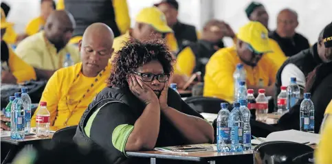  ?? / A L A I ST E R RUSSELL ?? ANC delegates take their seats at the Colesberg Sports Grounds on the opening day of the Northern Cape ANC provincial elective conference yesterday. Delegates struggled to get accreditat­ion for the event, resulting in a delay in the official programme.