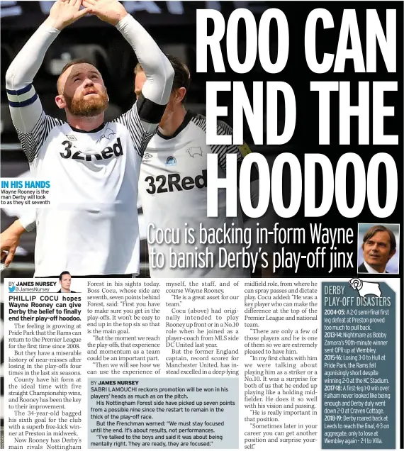  ??  ?? IN HIS HANDS Wayne Rooney is the man Derby will look to as they sit seventh