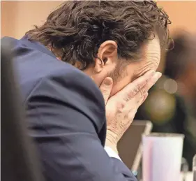  ?? ALICIA DEVINE/TALLAHASSE­E DEMOCRAT ?? Charlie Adelson rubs his face as he waits for his defense attorney Daniel Rashbaum to present closing arguments in his trial for the murder of Dan Markel on Nov. 6.