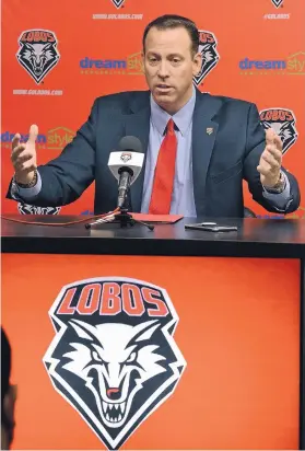  ?? JIM THOMPSON/JOURNAL ?? Eddie Nuñez spoke Tuesday about hiring the next Lobos football coach. He said he wants a high energy, high character coach who can connect with the community.