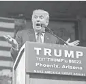  ?? PATRICK BREEN/THE REPUBLIC ?? Republican presidenti­al nominee Donald Trump, seen here speaking in Phoenix in June, has canceled his next visit to Arizona.