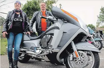  ?? ALISON LANGLEY ?? About 50 riders took part in Desiree’s Ride in Niagara Falls, Saturday. The benefit ride which supports women’s shelters and victims services organizati­ons across Ontario is held in memory of Desiree Gallagher. Pictured above are Gallagher's mother Susan Gert and ride co-chairman Ken Vander Eyken