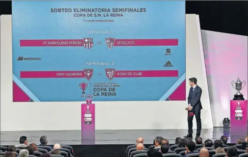  ??  ?? Saúl Ramos presentó el sorteo de semifinale­s de la Copa de la Reina en Las Rozas.