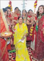  ?? PTI ?? Chief minister Vasundhara Raje sits on a swing during a programme in Nimbaher on Thursday.