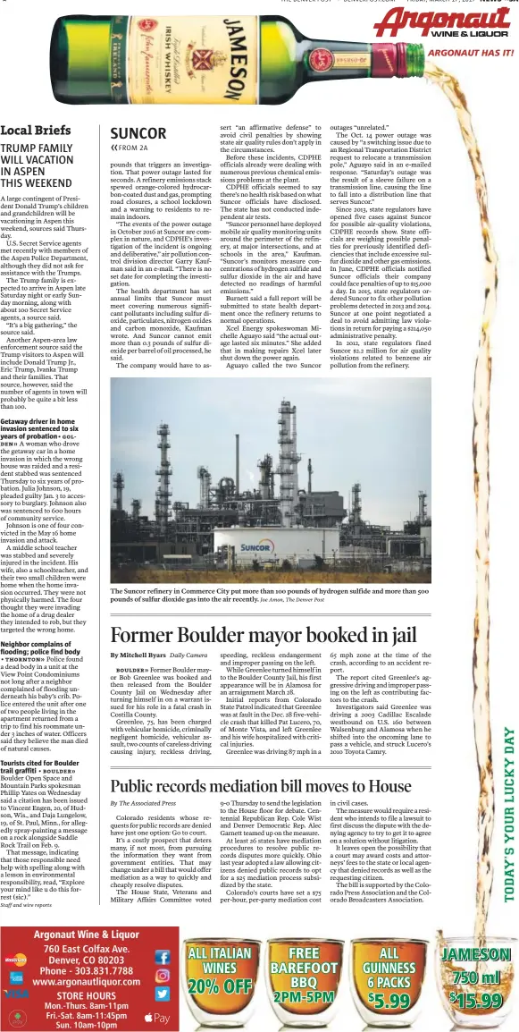  ??  ?? The Suncor refinery in Commerce City put more than 100 pounds of hydrogen sulfide and more than 500 pounds of sulfur dioxide gas into the air recently. Joe Amon, The Denver Post