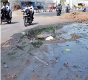  ?? — P. Surendra ?? Sewer water leaks from a manhole on the main road in Seethaphal­mandi.