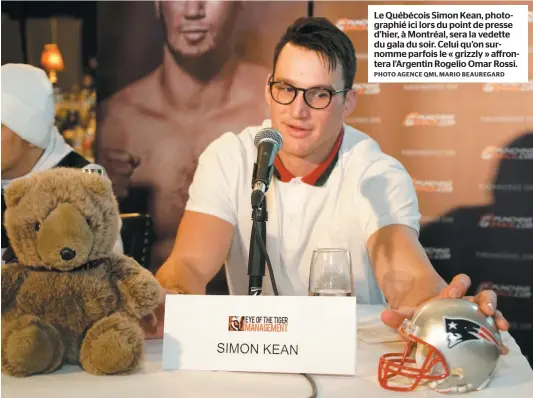  ?? PHOTO AGENCE QMI, MARIO BEAUREGARD ?? Le Québécois Simon Kean, photograph­ié ici lors du point de presse d’hier, à Montréal, sera la vedette du gala du soir. Celui qu’on surnomme parfois le « grizzly » affrontera l’Argentin Rogelio Omar Rossi.