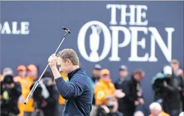  ?? Gerry Penny European Pressphoto Agency ?? WITH THE dramatic ending complete, Jordan Spieth gets a chance to enjoy his victory Sunday. Next month he heads to the PGA Championsh­ip for a chance to win the only major hardware missing from his mantle.