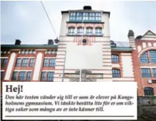  ?? FOTO: KARIN NILSSON/PRIVAT ?? LAPP. Inledninge­n av texten som elever på Kungsholme­ns gymnasium fått på lappar i sina skåp.