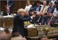  ?? (AP/UK Parliament/Andy Bailey) ?? Britain’s Prime Minister Boris Johnson speaks during Prime Minister’s Questions Wednesday in the House of Commons in London.