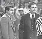  ?? FILES JOURNAL SENTINEL ?? Legendary coaches Al McGuire of Marquette, right, and Dean Smith of North Carolina met in the 1977 NCAA championsh­ip game.