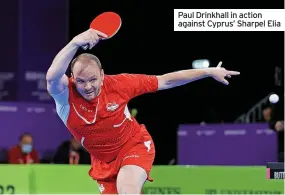  ?? ?? Paul Drinkhall in action against Cyprus’ Sharpel Elia