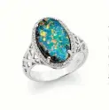  ??  ?? THE RAINBOW STONE: (Opposite page) Jewellery designed by Fiona Altmann, Altmann + Cherny. (Above left) Opal jewellery from Giulians. (Above right) Opal jewellery from Vollé. (Left) Opal ring from Opal Minded.
