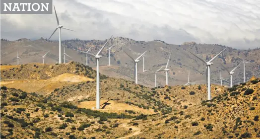  ?? Al Seib / Los Angeles Times ?? The rugged Tehachapi Mountains are home to the Los Angeles Department of Water and Power’s Pine Tree Wind Farm.