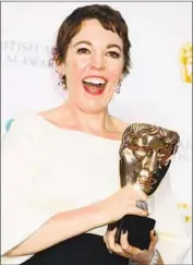  ?? Dave J Hogan Getty Images ?? OLIVIA COLMAN wins for lead actress in the film “The Favourite” at the BAFTA Awards in London.