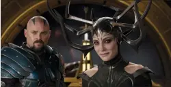  ?? MARVEL STUDIOS VIA AP ?? This image released by Marvel Studios shows Karl Urban, left, and Cate Blanchett in a scene from, "Thor: Ragnarok."