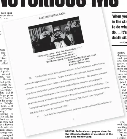  ??  ?? BRUTAL: Federal court papers describe the alleged activities of members of the East Side Money Gang.