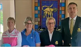  ?? ?? Miriam Hally, Kathleen Lonergan and Pauline Mulcahy, winners of best ladies team in the Easter Monday threeball scramble, pictured with men’s captain Gary Morrison.