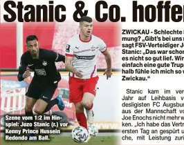  ??  ?? Szene vom 1:2 im Hinspiel: Jozo Stanic (r.) vor Kenny Prince Hussein Redondo am Ball.