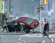  ?? MIKE SEGAR / REUTERS ?? The vehicle that struck pedestrian­s came to a halt on a sidewalk in New York City’s Times Square on Thursday after hitting a metal stanchion.