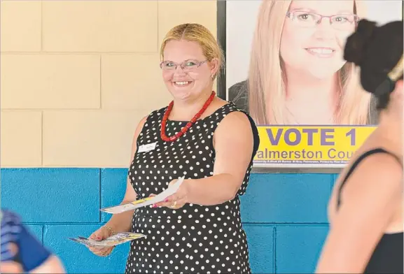  ?? Picture: MICHAEL FRANCHI ?? Former Sex Party candidate Seranna Shutt is in the box seat to win the Palmerston council by-election