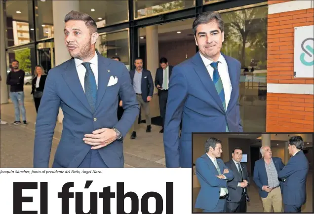  ?? ?? Joaquín Sánchez, junto al presidente del Betis, Ángel Haro.
Representa­ntes del Betis, aficionado­s y Del Nido Benavente.