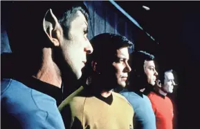  ??  ?? The TV series “Star Trek” features (from left) Leonard Nimoy, William Shatner, DeForest Kelley and James Doohan. PARAMOUNT TELEVISION/ AP PHOTO