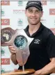  ?? PICTURE: GETTY IMAGES ?? Trevor Fisher jr with the Africa Open trophy after his five stroke victory at the East London Golf Club yesterday.