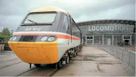  ?? NRM ?? Newly placed on public display outside the Locomotion museum in Shildon, world record-holding Class 43 power car No. 43102 currently carries the InterCity Swallow livery which was introduced in 1987.