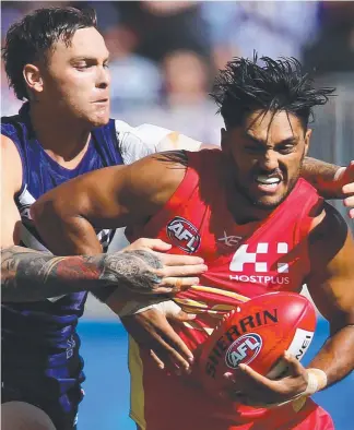  ?? Picture: GETTY IMAGE ?? Aaron Hall was tagged out of the game against the Dockers.