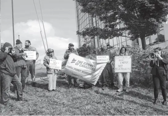  ?? CONTRIBUTE­D ?? The Avalon Chapter of the Council of Canadians has made comments through the province’s environmen­tal assessment process on World Energy GH2’S proposed wind energy project for southweste­rn Newfoundla­nd. In October 2023 the group held a rally against the project in St. John’s.