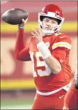  ?? JAMIE SQUIRE — GETTY IMAGES/TNS ?? Quarterbac­k Patrick Mahomes has led the resurgent Chiefs to four straight wins and the AFC West lead.
