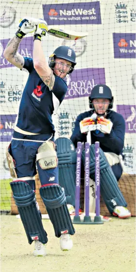  ??  ?? Hitting out: Ben Stokes during England net practice at Headingley yesterday