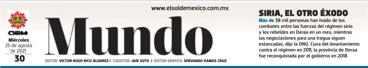  ?? EDITOR: COEDITOR: EDITOR GRÁFICO: ?? Miércoles 25 de agosto de 2021
VICTOR HUGO RICO ÁLVAREZ
JAIR SOTO
SERVANDO RAMOS CRUZ